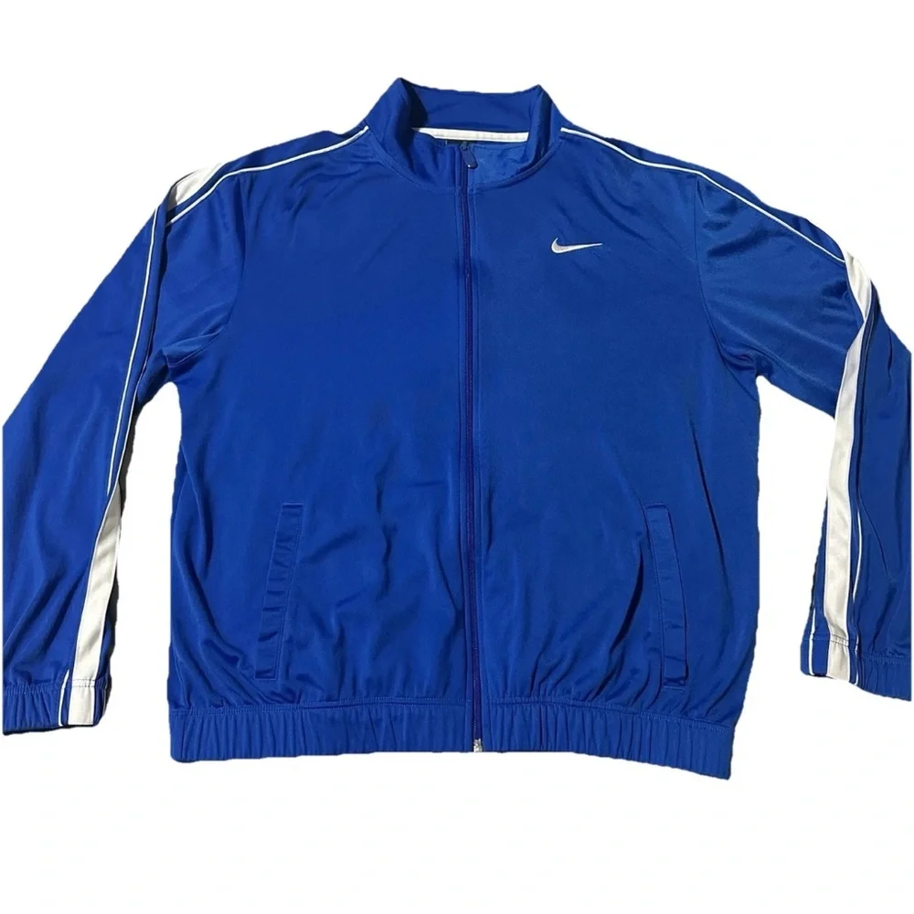 Nike Men’s M Full Zip Blue White Stripes Track Jacket Streetwear Casual Style
